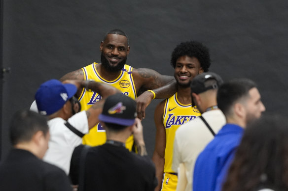 LeBron James, left, and his son, Bronny James,