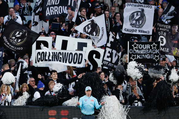 Collingwood fans show their support during the round-21 match against Hawthorn.