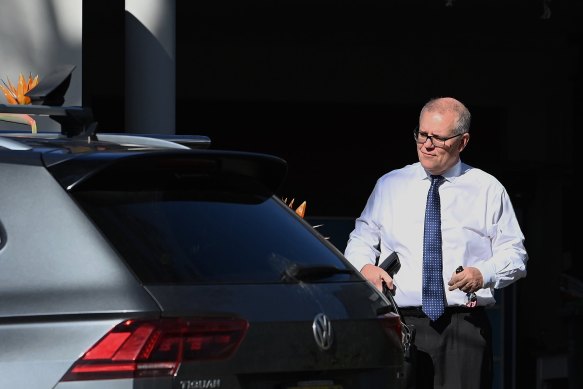Former prime minister Scott Morrison leaves his Sydney home on Wednesday morning.