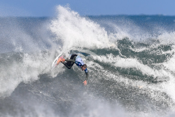 Riding high: Ryan Callinan slams back off the lip at Bells during his run to the semi-finals.