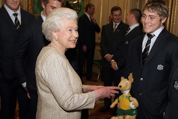 James O’Connor meeting the Queen as an 18-year-old on the Wallabies Spring Tour in 2008.,