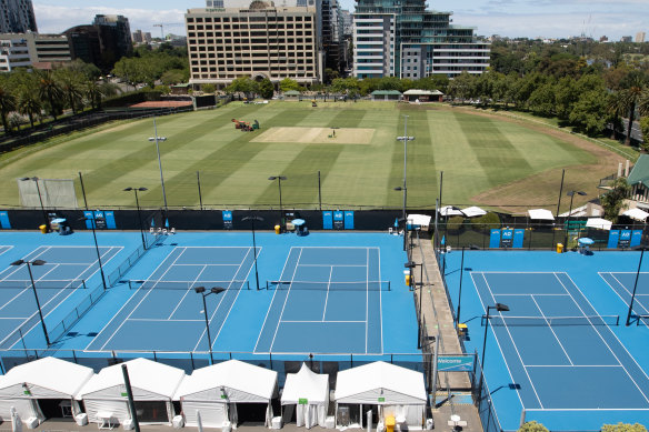 The set-up at the View on St Kilda Road, for tennis arrivals quarantining ahead of the Australian Open.