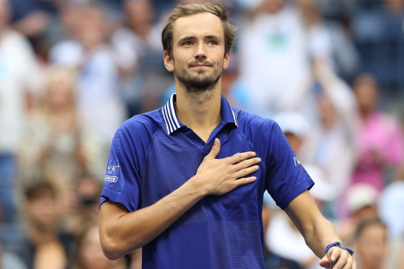 Daniil Medvedev celebrates his US Open semi-final win.