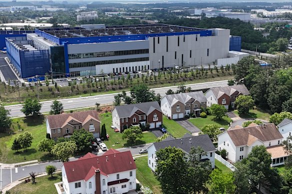 The Ashburn II Data Centre Campus looms over houses in Sterling, Virginia.
