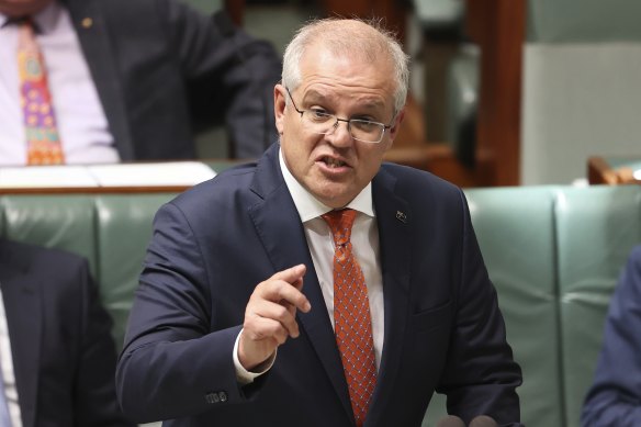 Prime Minister Scott Morrison on Wednesday. His government could veto Victoria's agreement with China.