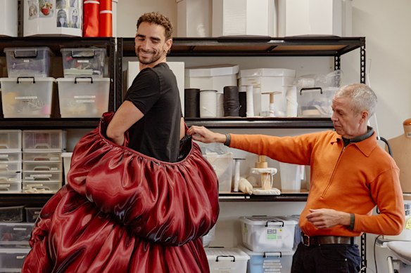 Lyndon Watts with costumier David Anderson during rehearsals for Victorian Opera’s Abduction.