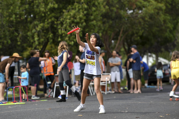 Ready, set, play: Mia, 12, enjoyed Meaker Avenue, Brunswick West, being closed for the 1000 Play Streets event.  