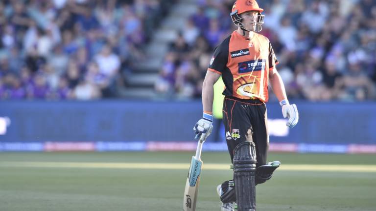 Short stay: Cameron Bancroft's return to the game with Perth Scorchers lasted just three balls.