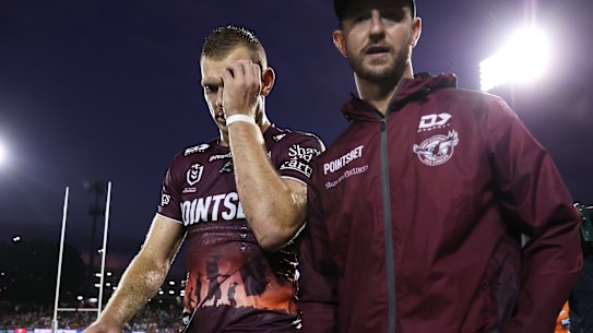 Tom Trbojevic leaves the field at Campbelltown Sports Stadium.
