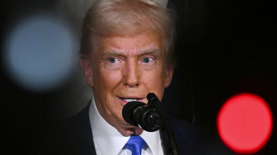 US President Donald Trump speaks to the media at Mar-a-Lago in Palm Beach, Florida.