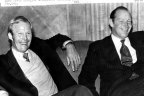 Kerry Packer with former England cricket captain Tony Greig in 1977, just weeks after news of World Series Cricket broke. But the plan was in the hands of the Reserve Bank before it became public.