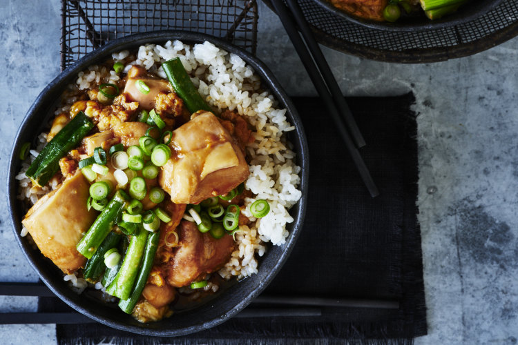 Julia Busutil Nishimura’s oyakodon (chicken and rice bowls).