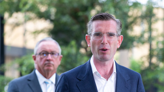 NSW Premier Dominic Perrottet and Health Minister Brad Hazzard on Sunday.
