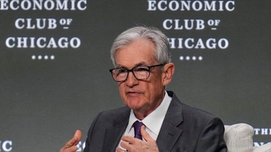 Federal Reserve chair Jerome Powell speaks during an event hosted by the Economic Club of Chicago.