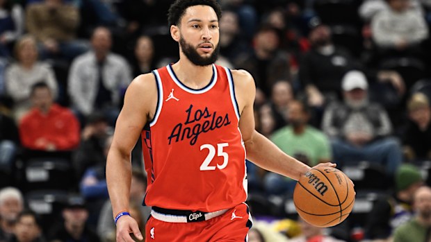 Ben Simmons of the LA Clippers handles the ball during the first half.