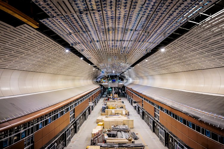 A giant underground hall for the new Victoria Cross station in North Sydney where passengers will board and alight driverless trains.