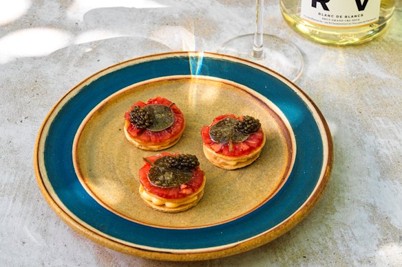 Olympus Dining’s ntomata tart – layers of heirloom tomato within crisp filo pastry. 