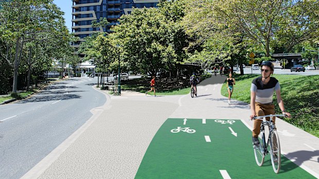 A new cycle path with run 1.2 kilometres along Shafston Avenue in Kangaroo Point and East Brisbane. 