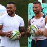 Andrew Kellaway, Samu Kerevi and Quade Cooper at the Wallabies’ camp in January.