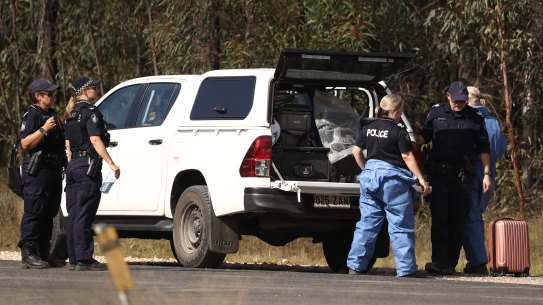 Police work near the scene of a fatal shooting in Wieambilla, Queensland on Tuesday.