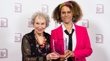Margaret Atwood (left) and Bernardine Evaristo celebrate their joint Booker Prize win last October.