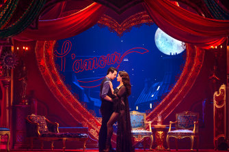 Des Flanagan and Alinta Chidzey as Christian and Satine in Moulin Rouge! The Musical.
