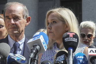 Virginia Roberts Giuffre outside a Manhattan court with her lawyer David Boies in August, 2019.