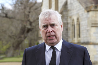 Britain’s Prince Andrew in a rare public appearance at a church service following the death of his father Prince Philip.