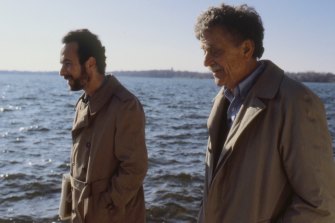 Filmmaker Robert Weide with his subject and friend, Kurt Vonnegut, in a scene from Unstuck in Time. 