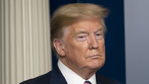 Over 50,000 US deaths: President Donald Trump listens during a news conference in the White House in Washington, DC. 