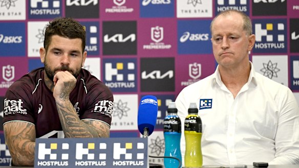 Broncos captain Adam Reynolds and coach Michael Maguire speak to the media after another loss.