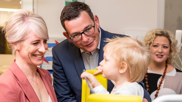 Daniel Andrews, wife Cath and Health Minister Jill Hennessy