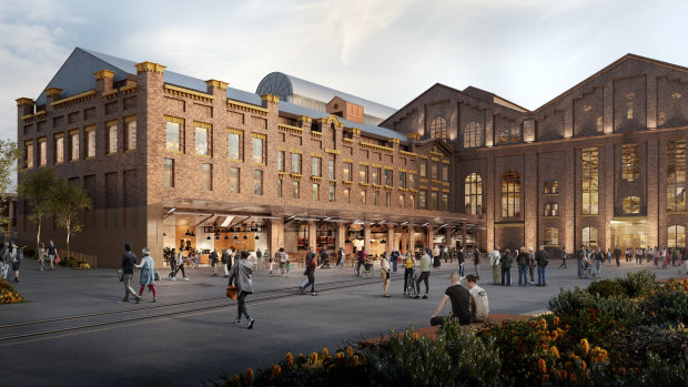 An artist’s impression of the new entrance and public square at the Powerhouse Museum at Ultimo.