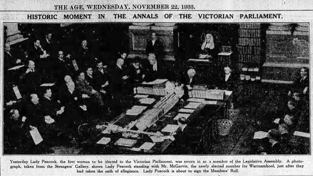 Lady Peacock is sworn in as a member of the Legislative Assembly. 