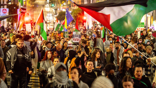 A pro-Palestinian march in Melbourne’s CBD on Tuesday.