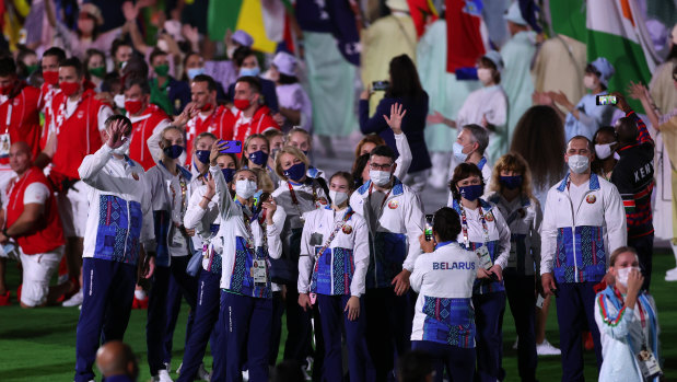 Members of Team Belarus during the Closing Ceremony.