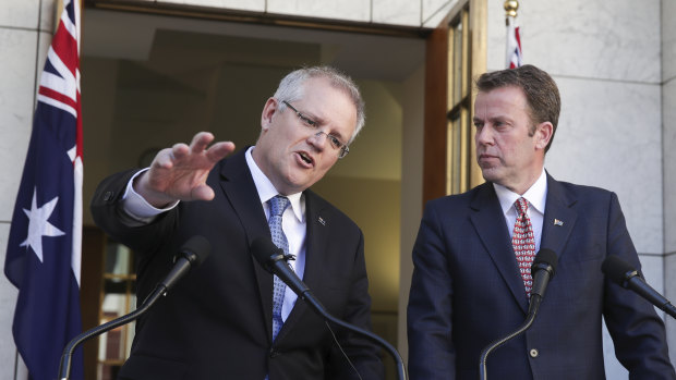 Prime Minister Scott Morrison and Education Minister Dan Tehan address the media on education funding. 