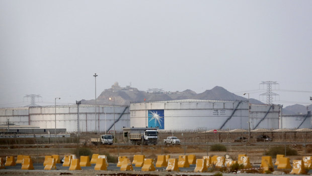 Storage tanks are seen at the North Jiddah bulk plant, an Aramco oil facility, in Jiddah, Saudi Arabia.