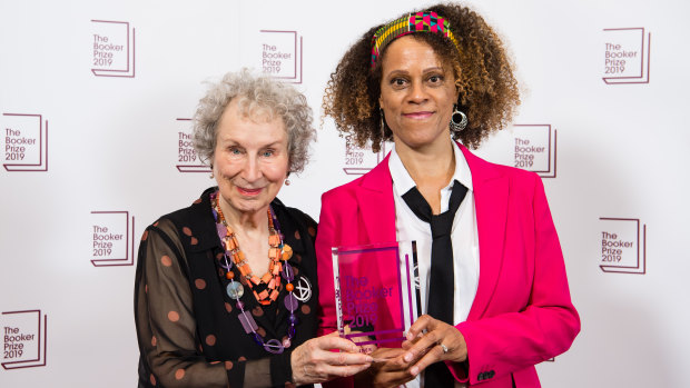 Margaret Atwood (left) and Bernardine Evaristo celebrate their joint Booker Prize win last October.
