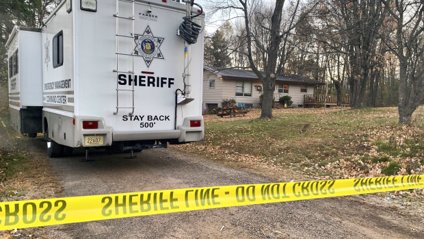 A sheriff's vehicle outside the home where James and Denise Closs were found dead.