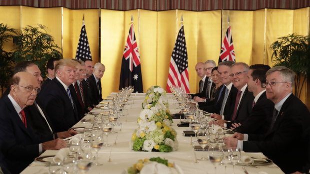 US President Donald Trump dines with Prime Minister Scott Morrison. 