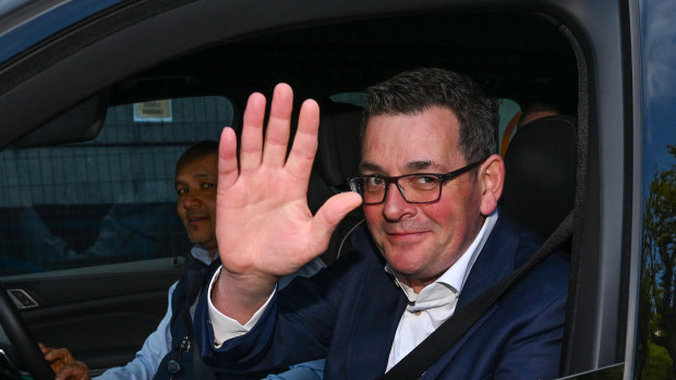 Daniel Andrews leaving parliament on his final day as premier.