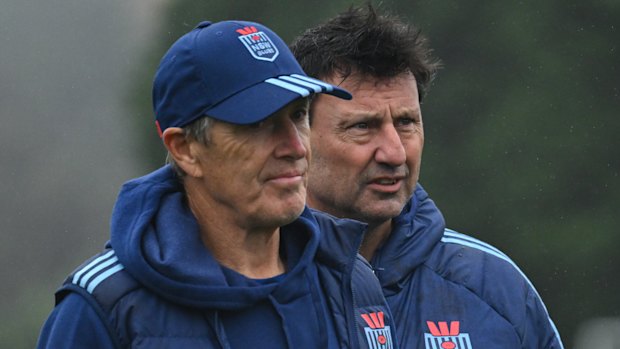 Brains trust: Craig Bellamy and Laurie Daley at NSW training.