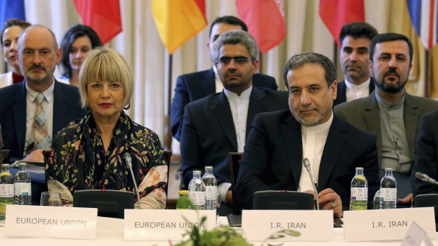 The European Union's political director Helga Schmid and Iran's deputy Foreign Minister Abbas Araghchi during a bilateral meeting that formed part of closed-door nuclear talks in Vienna, Austria, on Sunday.