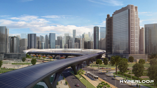 An artist's impression of what a hyperloop station could look like. 