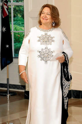 Gina Rinehart at the State Dinner for Scott Morrison at the White House in 2019, wearing Ralph & Russo.
