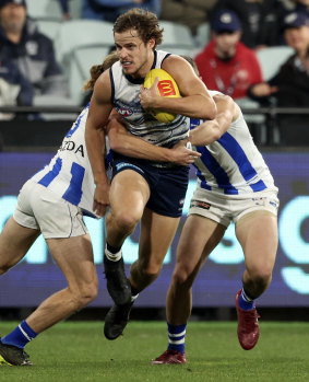 It was another tough night for the embattled Kangaroos as Geelong thrashed them