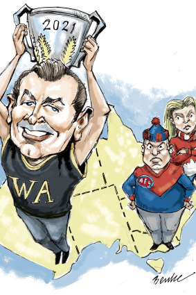 The AFL premiership cup heads to WA. Illustration: Joe Benke