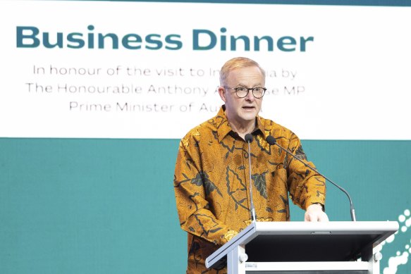 Prime Minister Anthony Albanese during a business dinner in Jakarta, Indonesia.