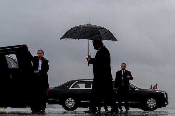 President Donald Trump arrives at Allegheny County Airport in Pennsylvania on Friday.